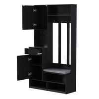 GARDEROBE 35/100/180 cm schwarz aus MDF mit Sitzbank und Schubladen - Schwarz, Holzwerkstoff (100/180/35cm) - OKWISH