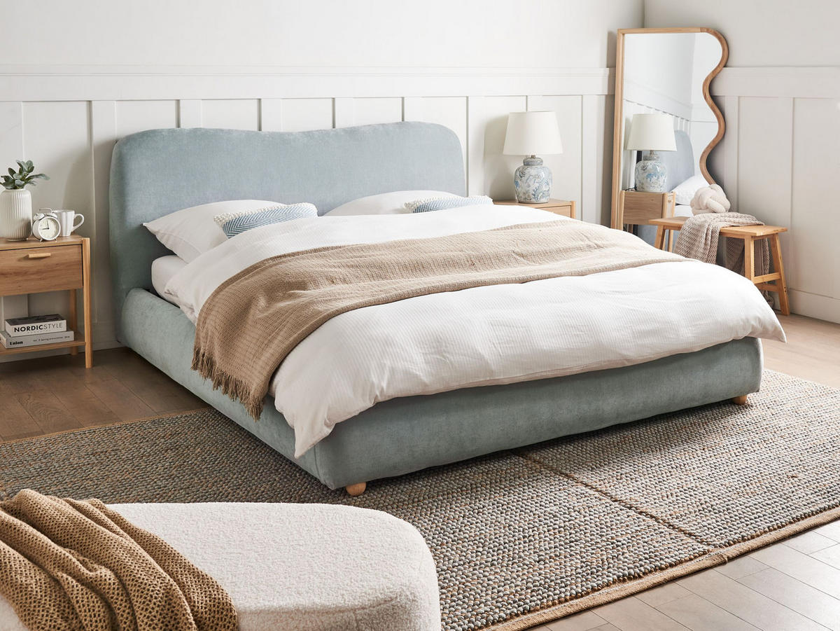 BETT mit Stauraum 160x200 cm Blau Blagnac - Hellblau, Textil (160/200cm) - Beliani