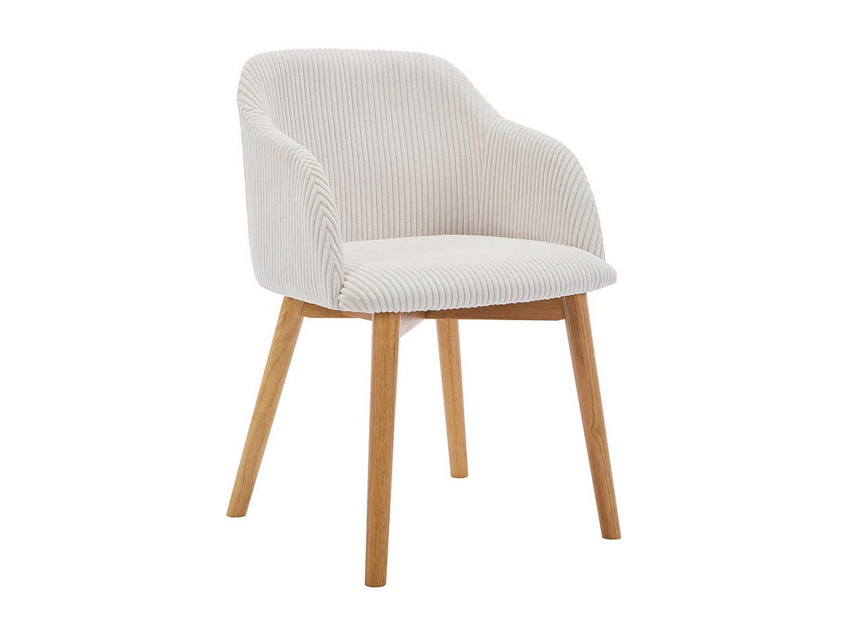 STUHL mit Armlehnen 6er-Set - Cord & Kautschukholz - Cremefarben - JELISA - Creme, Textil (54/79/56cm) - Vente-Unique