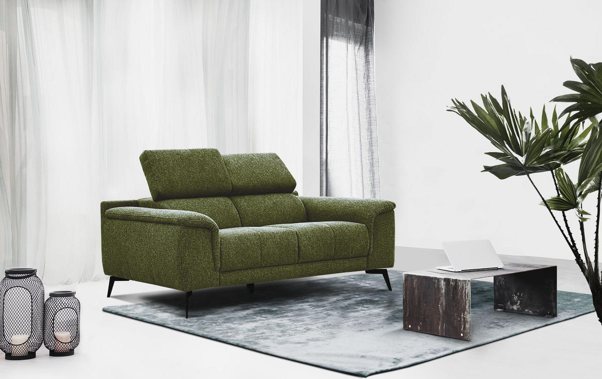 SOFA FIERO 2-Sitzer, olivgrün - Schwarz/Olivgrün, Holzwerkstoff/Textil (170/82/103cm) - Courtois Laville