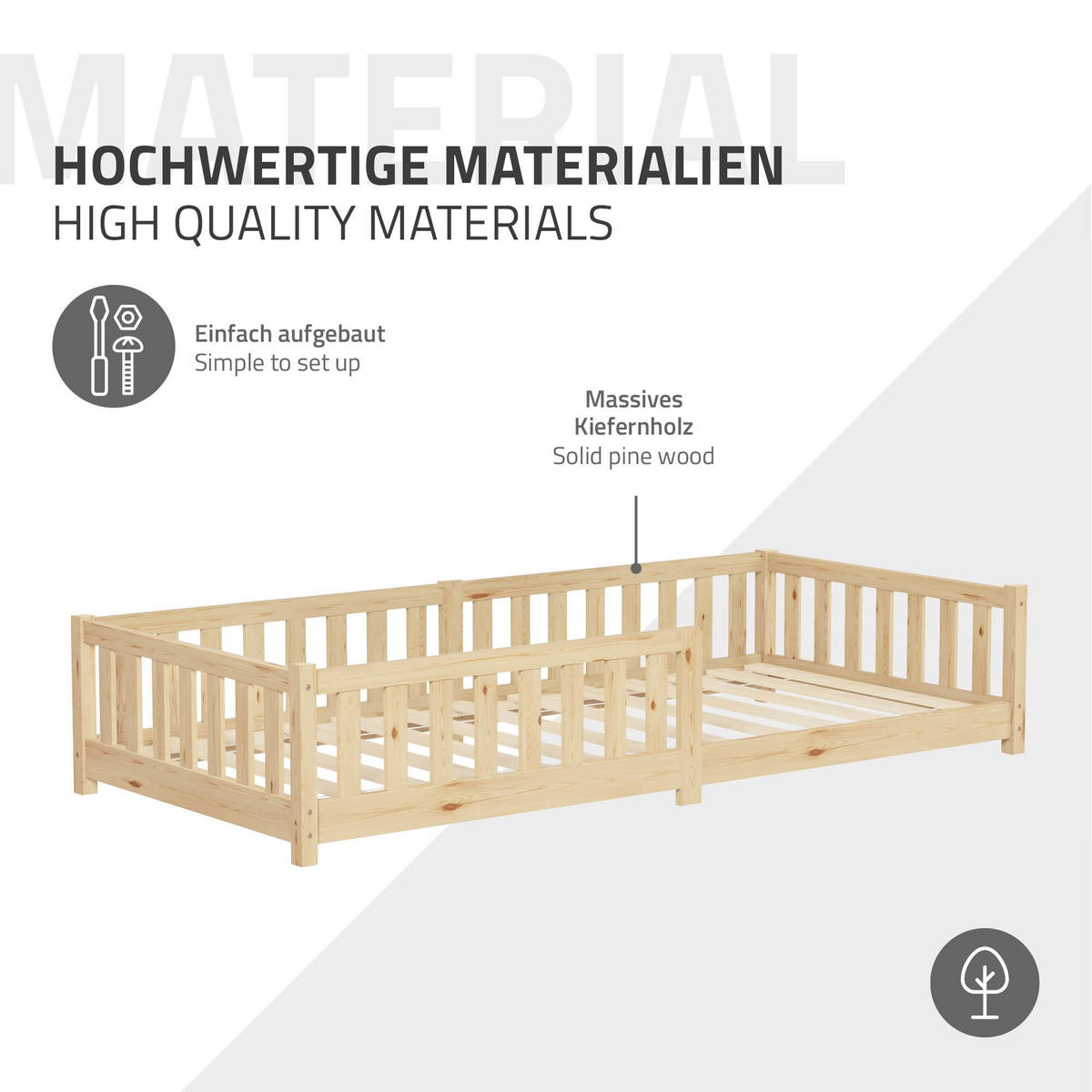 KINDERBETT 90x200 cm Natur mit Matratze H:16 cm - Naturfarben, Kunststoff (90/200cm) - ML-DESIGN