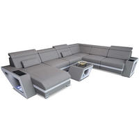 WOHNLANDSCHAFT Catania Hellgrau Weiß Mikrofaserstoff - Hellgrau, Kunststoff (349/89/264cm)