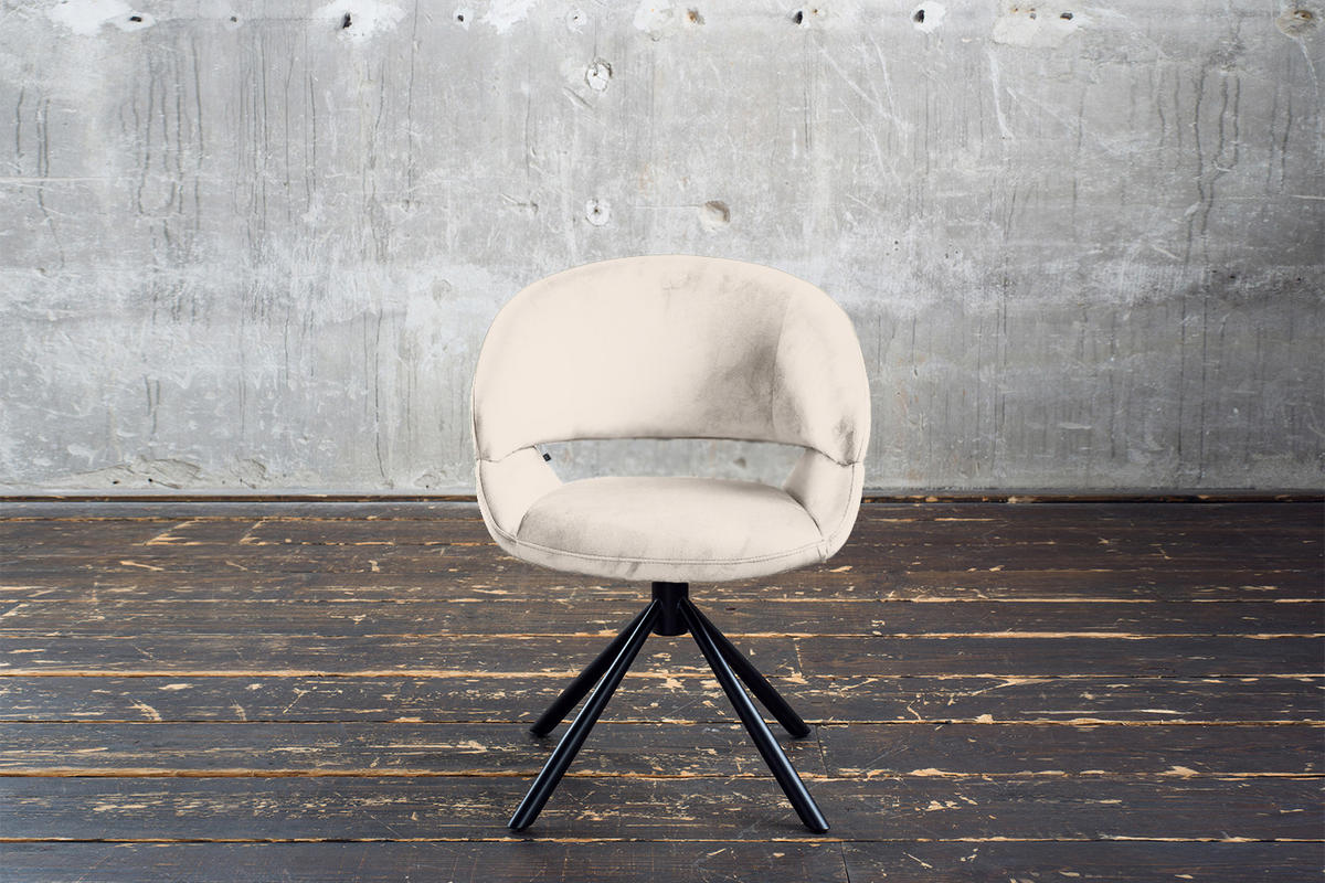 ESSZIMMERSTUHL LARA Cremeweiß Velvet - Creme/Schwarz, Kunststoff/Textil (61/82/62cm) - KAWOLA