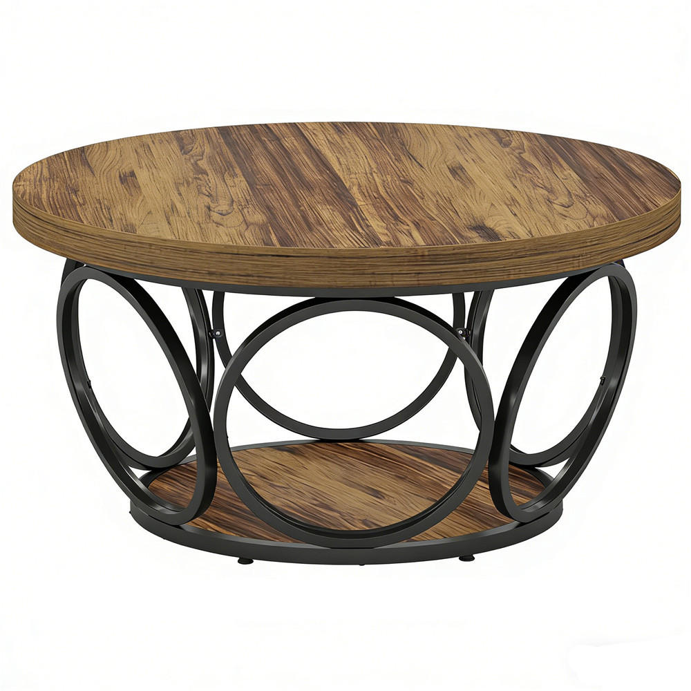 COUCHTISCH rund 80/80/42.5 cm 2 Ebenen Holz Stauraum modern - Braun, Holz (80/80/42.5cm) - Kaket