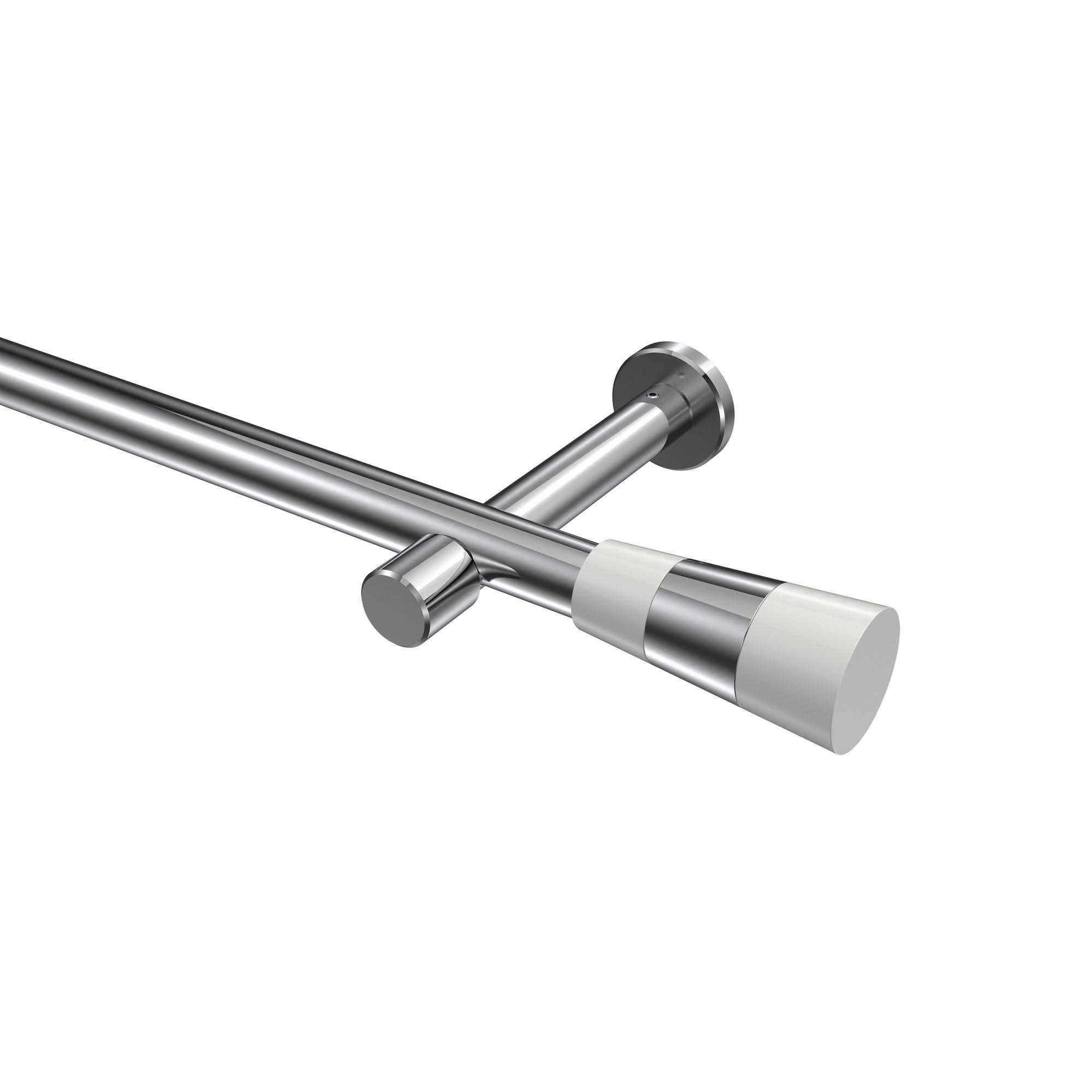 GARDINENSTANGEN-SET Prestige Tanara 100 cm, 1-läufig (ohne Ringe), 20 mm Ø Chrom - Chromfarben/Weiß, Metall (100cm) - INTERDECO