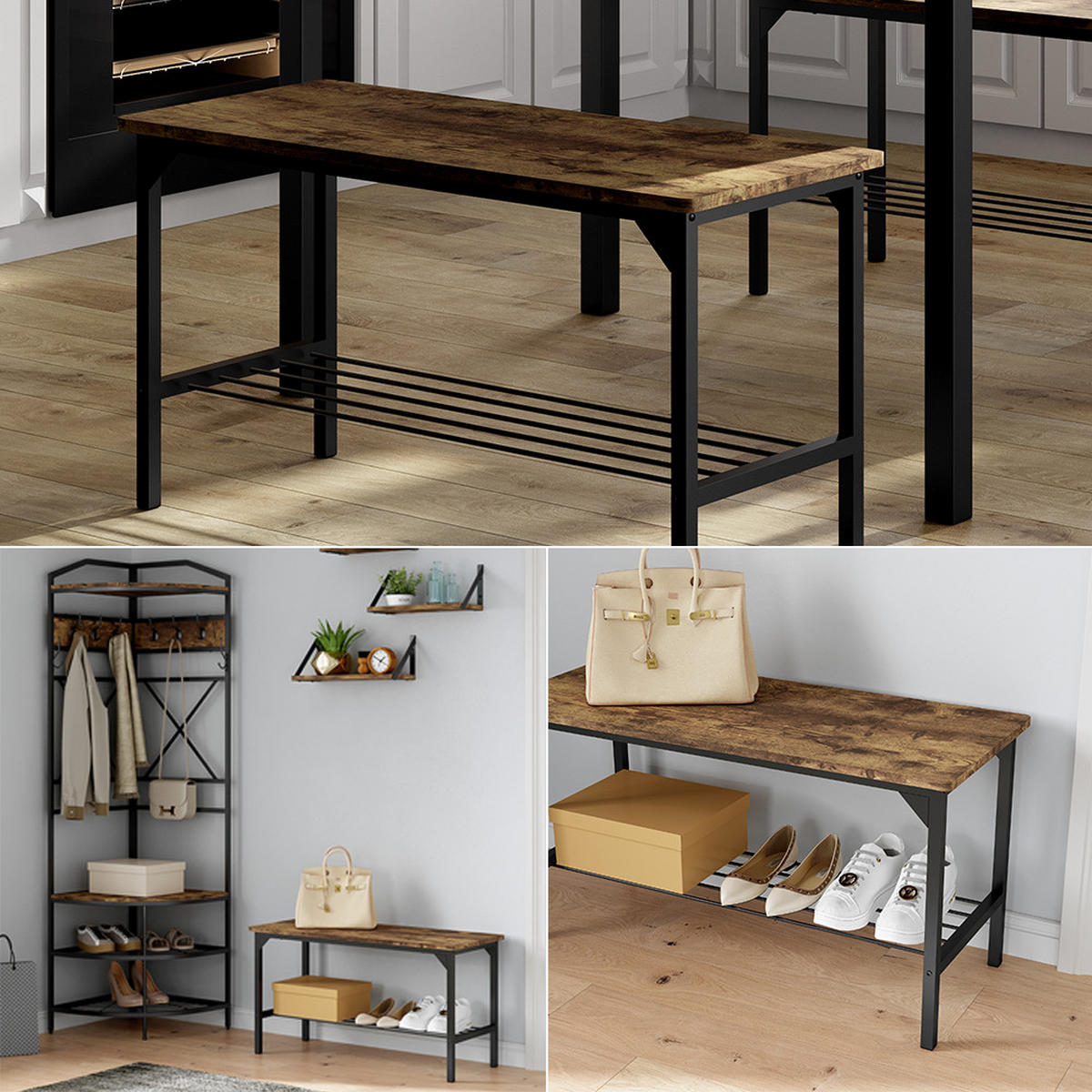 SITZBANK Fyrk Schwarz/Eiche rustikal 85 x 36 cm - Wildeiche/Schwarz, Holzwerkstoff (85/46/36cm) - Vicco