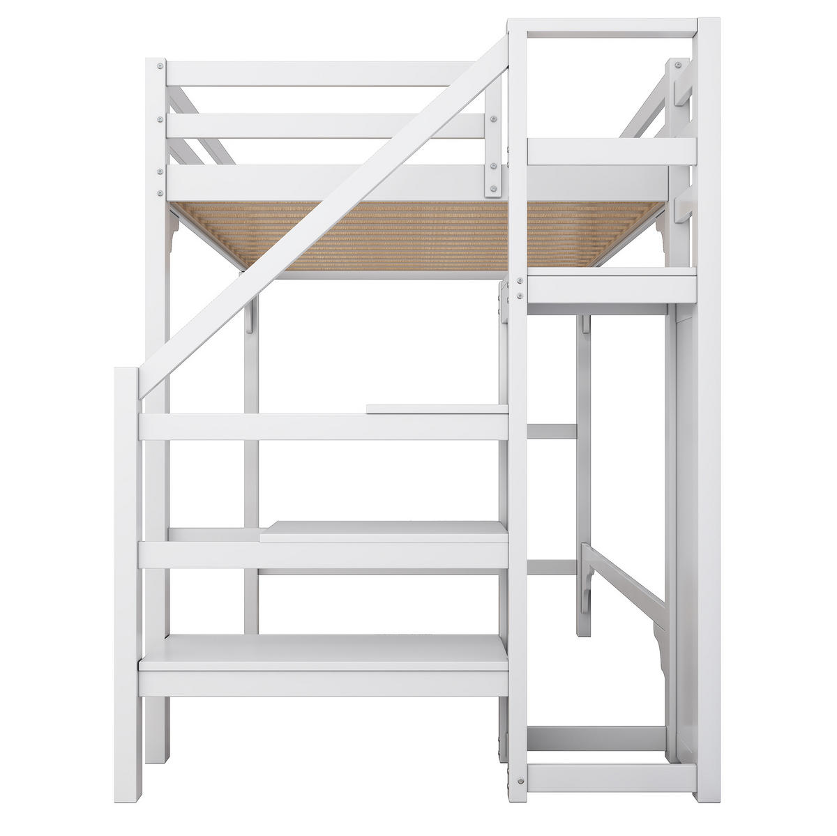 HOCHBETT aus Kiefer und MDF 140x200 cm Weiß mit Stufentreppe, Kleiderschrank und viel Stauraum - Weiß, Holz (140/200cm) - Modfu