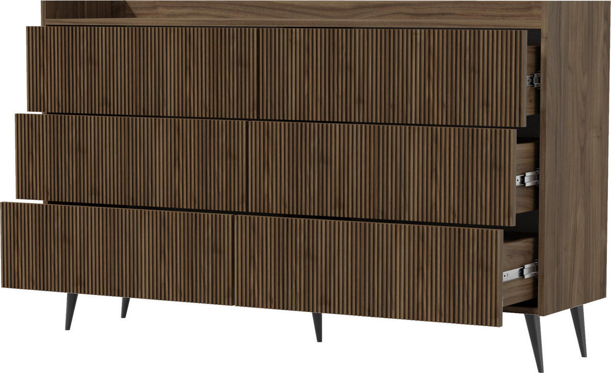 KOMMODE Arysa in Braun Walnuss Holzoptik 92/150/41 cm - Walnussfarben/Braun, Holzwerkstoff/Metall (150/92/41cm) - WFL GROUP