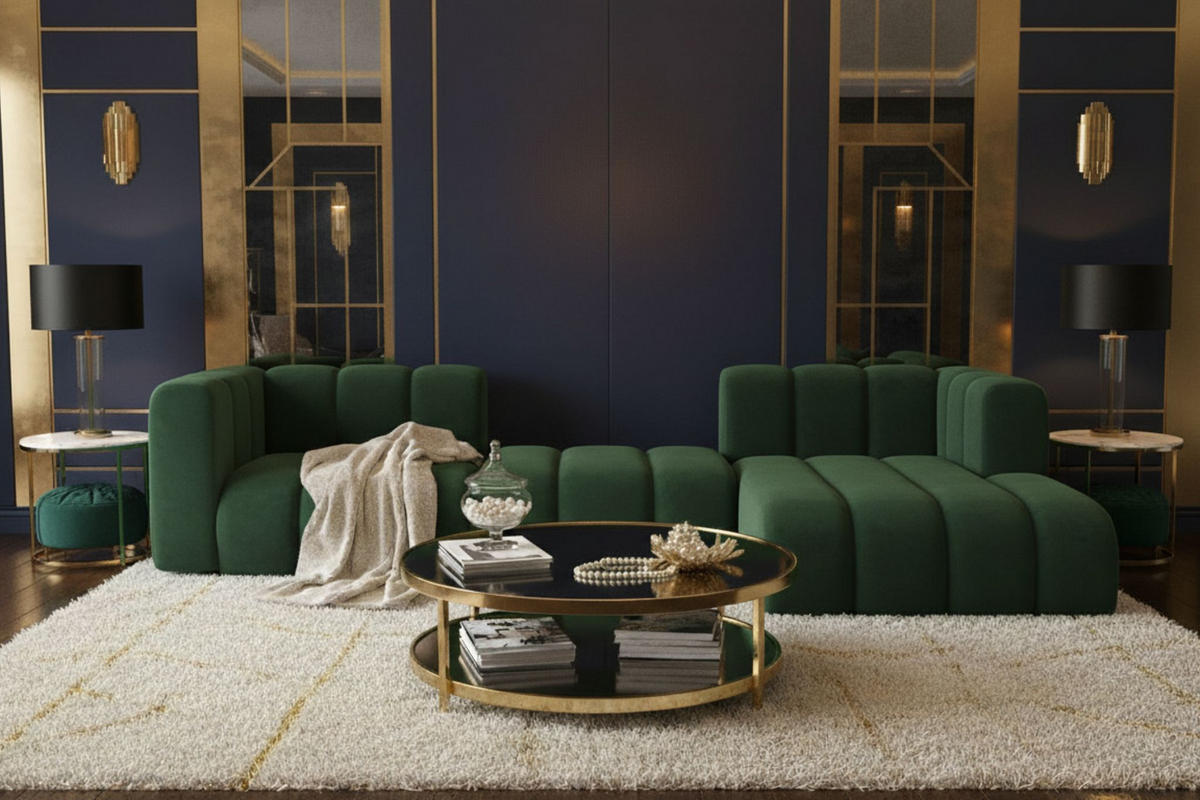 ECKSOFA L-Form Grand L 319 cm, Veloursstoff Salvador, Grün, Rechts - Grün, Holz (319/179cm) - Kaiser Möbel