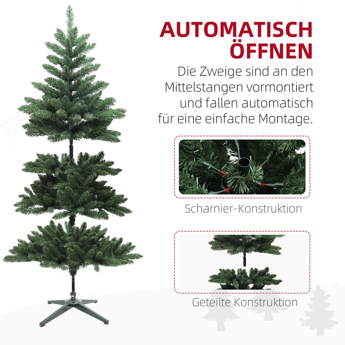 WEIHNACHTSBAUM 150 cm, Nordmanntanne, naturgetreu, Grün - Grün, Kunststoff (150cm) - HOMCOM