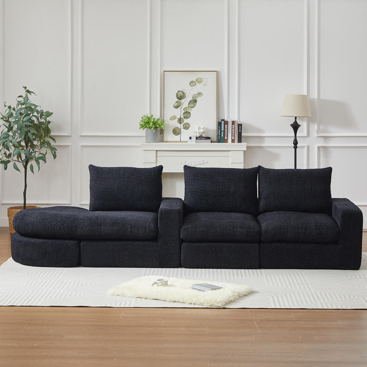 SCHLAFSOFA aus Chenille mit Liegestuhl, montagefrei - Schwarz, Textil (251/81/160cm)