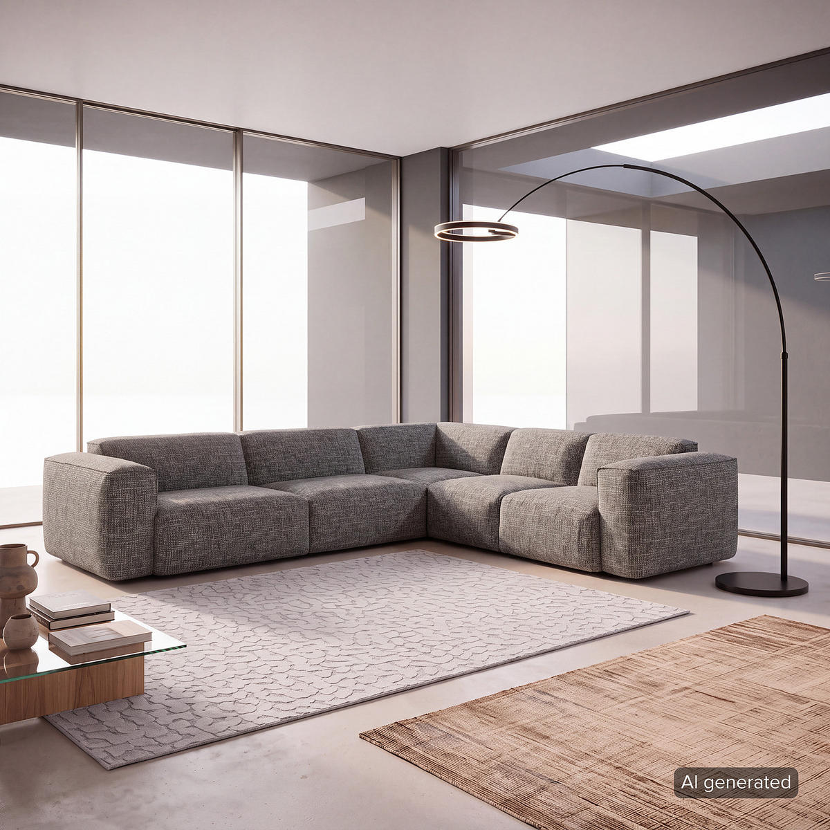 ECKSOFA mit Rundecke - Schwarz/Grau, Kunststoff/Textil (325/260cm) - home24