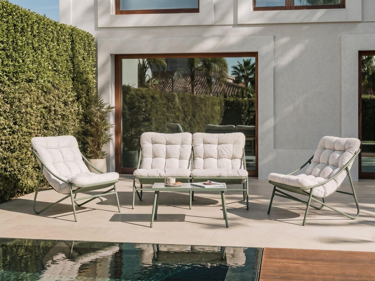 LOUNGE SADA se stolem 4-místná Kov Béžová/Zelená Molveno - zelená barva/béžová, kov - Beliani
