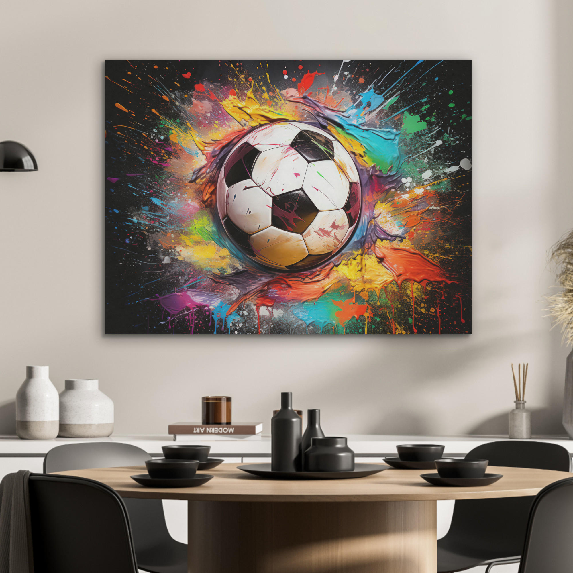 AKUSTIKPANEEL Fußball - Farbe - Farben - Schwarz - Weiß 80x60 cm - Weiß, Textil (80/0.9/60cm) - MuchoWow
