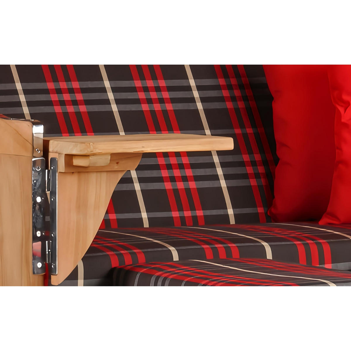 STRANDKORB Düne 2 Sitzer Teak PE Grey - Rot/Braun, Holz/Metall (125/170/80cm) - Mr. Deko