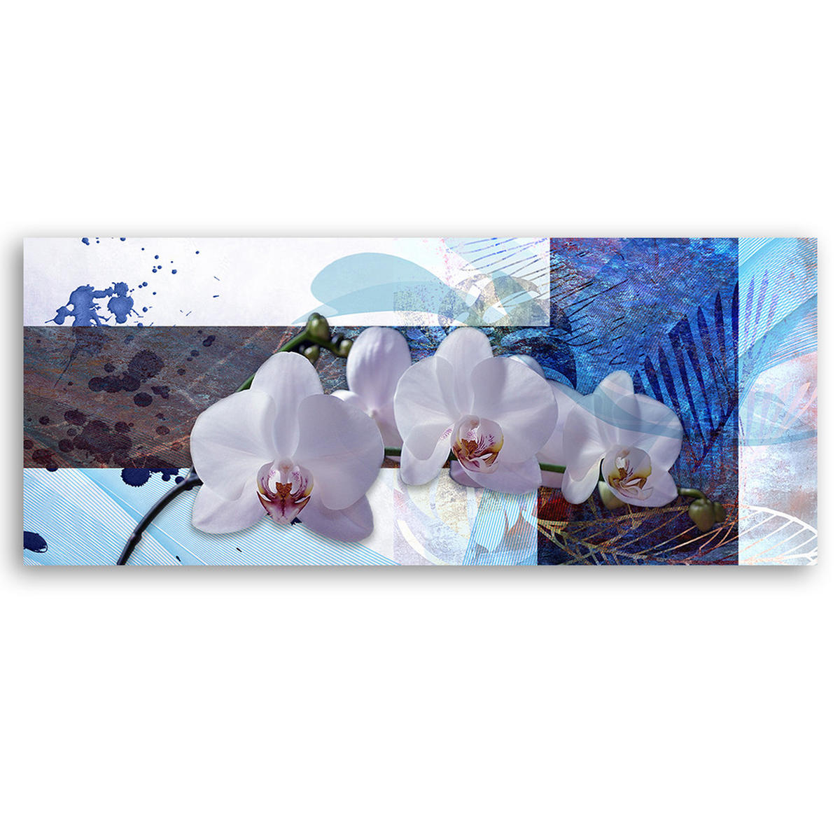 WANDBILD blaue orchidee komposition - Blau, Textil (90/30cm) - Feeby