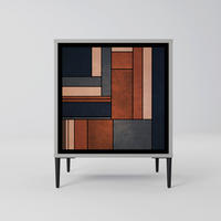 SIDEBOARD INTREPID FORMATION, Grau, 57,5x42x72,5 cm, Schwarze Metallfüße - Multicolor/Schwarz, Holzwerkstoff/Metall (57.5/72.5/42cm) - SpaceRebels