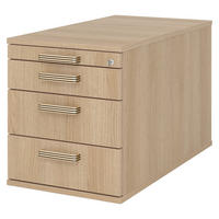 ROLLCONTAINER - mit 3 Schubladen 80/42,8/51,2 cm in Eichefarben Streifengriff (Kunststoff) - Eichefarben, Holzwerkstoff (42.8/51.2/80cm) - bümö
