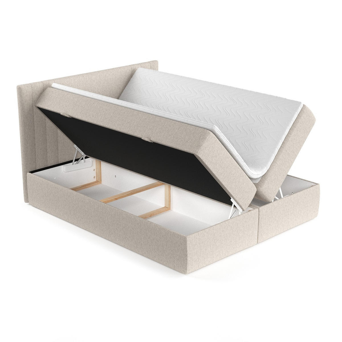 BOXBETT Mallo Beige 160/200 cm mit Matratze und Topper - Beige/Schwarz, Holz/Holzwerkstoff (160/200cm) - Maison de Reve