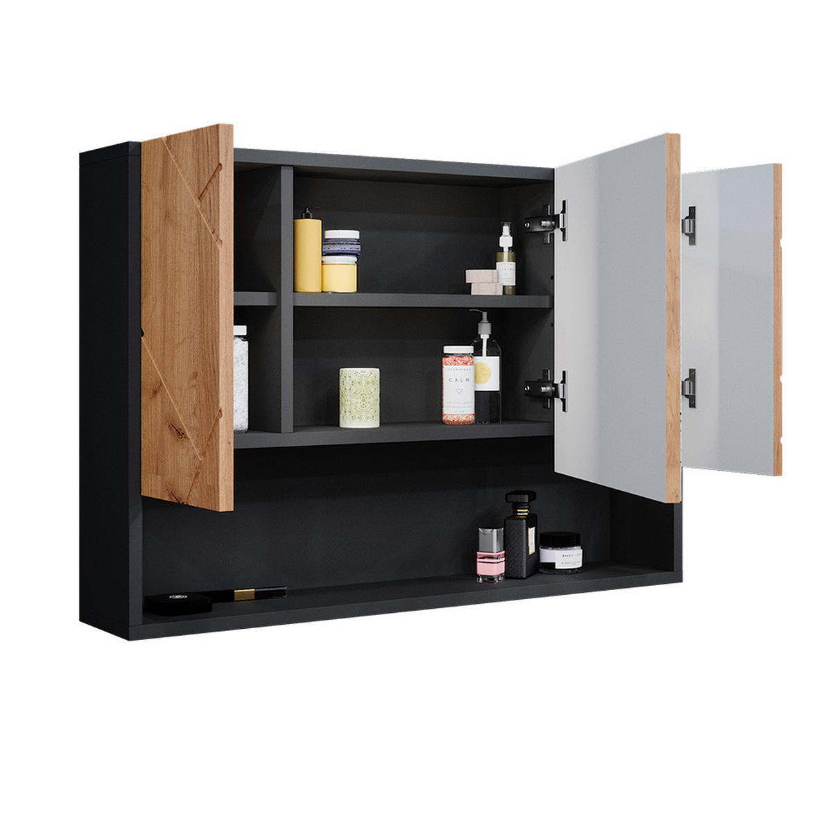 BADSPIEGELSCHRANK Irma Anthrazit 80.1 x 55 cm - Anthrazit/Eiche Wotan, Holzwerkstoff (80.1/55/17cm) - Vicco
