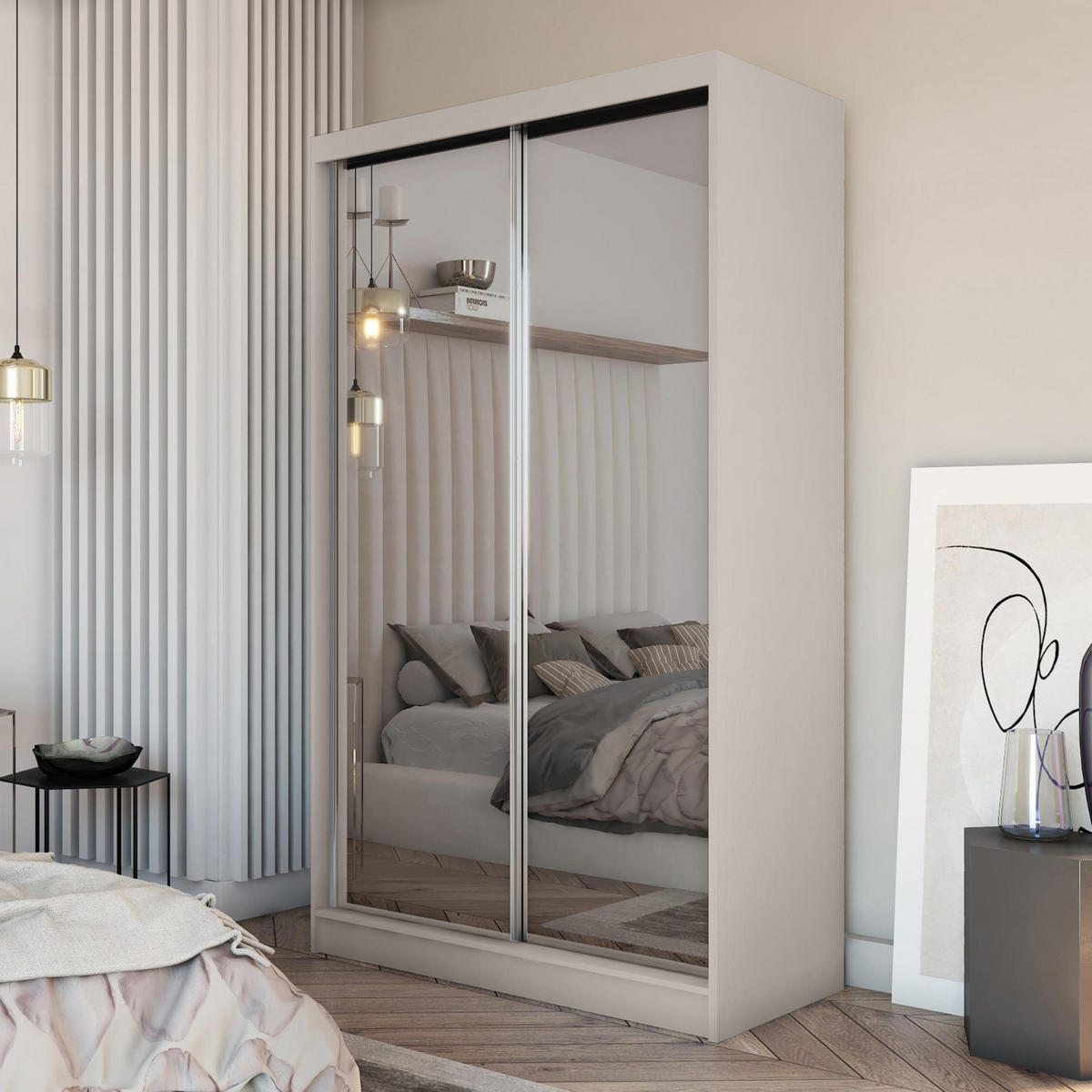 SCHWEBETÜRENSCHRANK Debra 120/216/61 kaschmir mit Spiegel und Schubladeneinsätze - Kaschmir, Holzwerkstoff (120/216/61cm) - Beautysofa