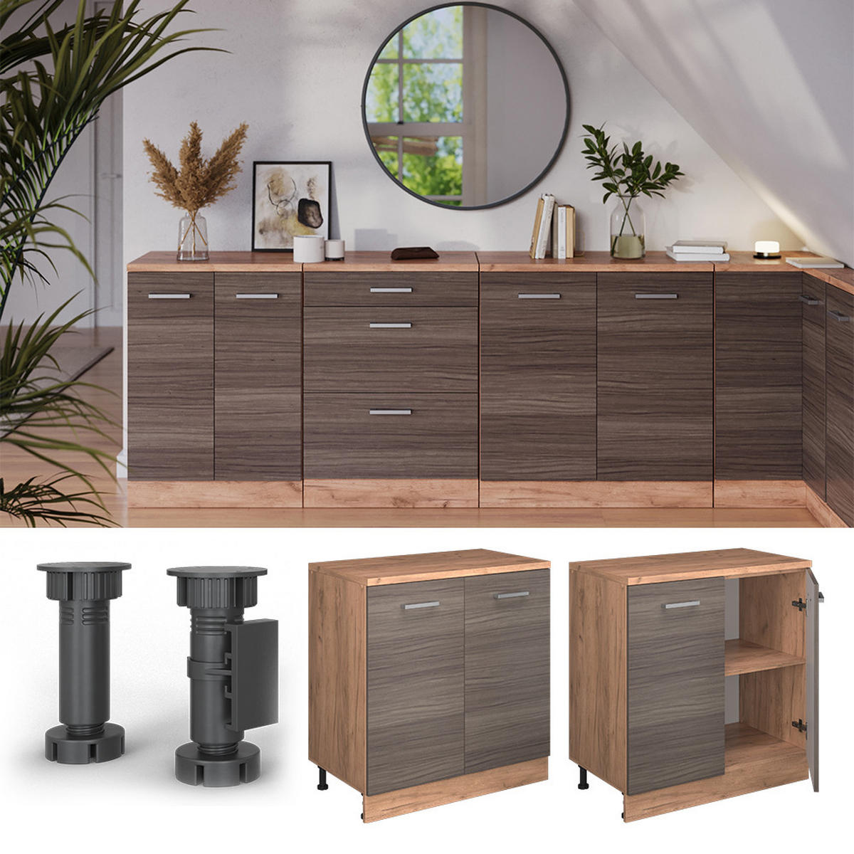 ORMAR ZA POTKROVLJE Rion Plemenita Siva 80 x 81.6 cm bez kosine s 2 vrata - hrast medunac/siva, drvni materijal (80/83.8/46cm) - Vicco