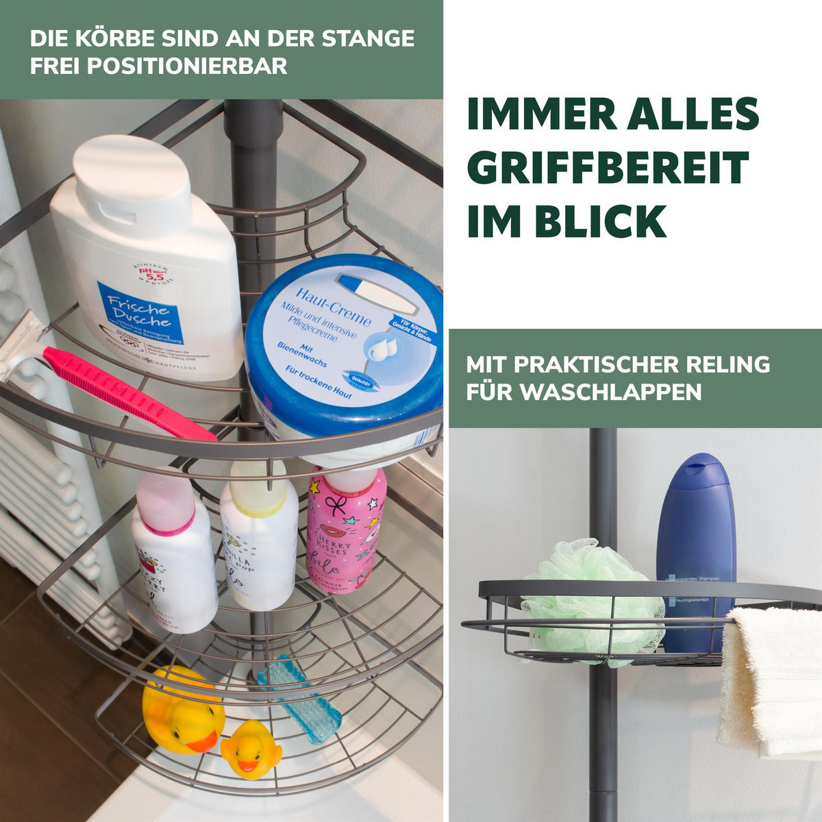 TELESKOP-DUSCHECKREGAL in Metall, grau - Grau, Metall (22.5/290/22.5cm) - bremermann