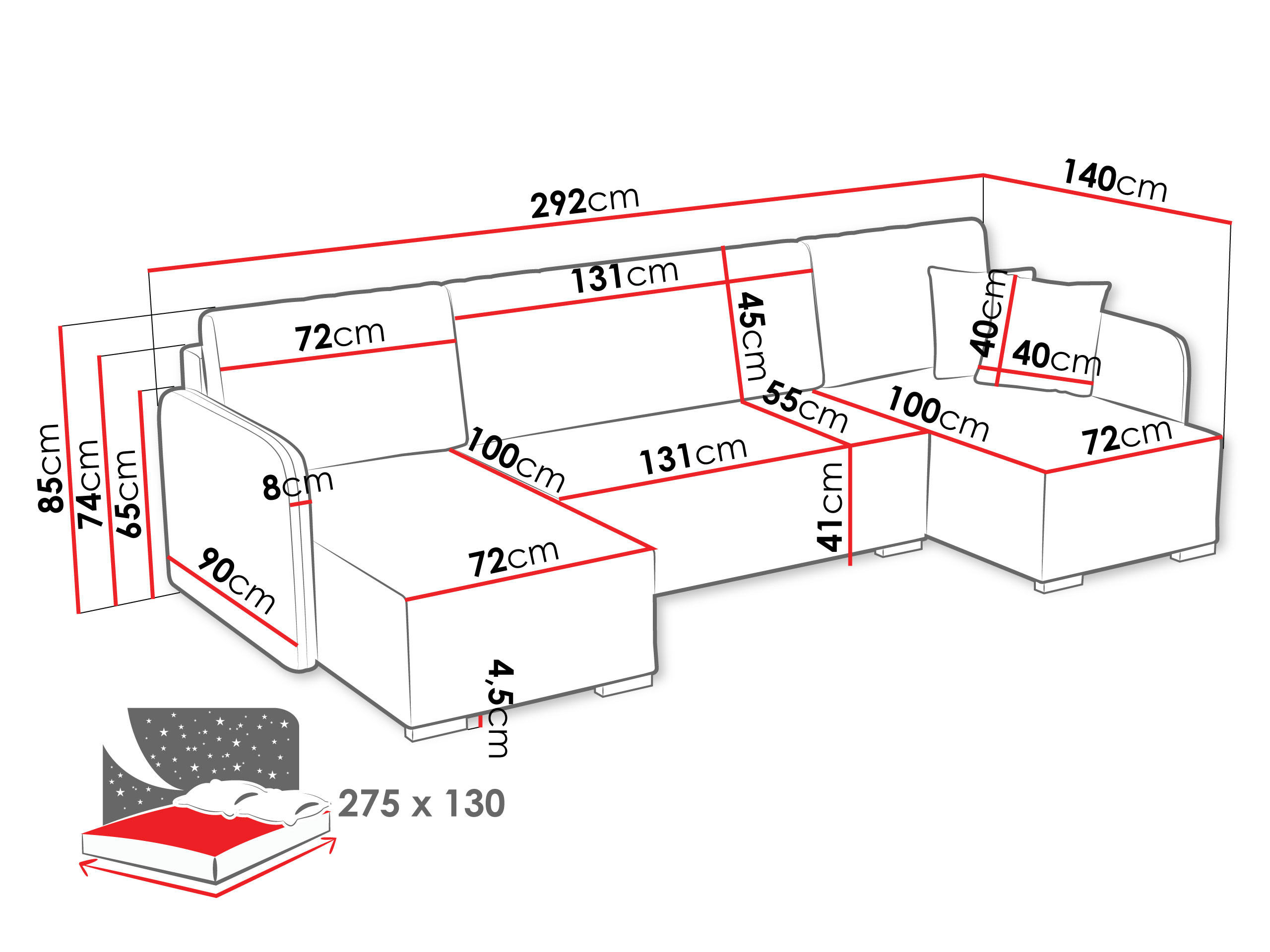 Thumbnail - Mirjan24 Wohnlandschaft, Braun, Textil, 6-Sitzer, U-Form,Rechteckig, 292x85x140 cm, Wohnzimmer, Sofas & Couches, Wohnlan...
