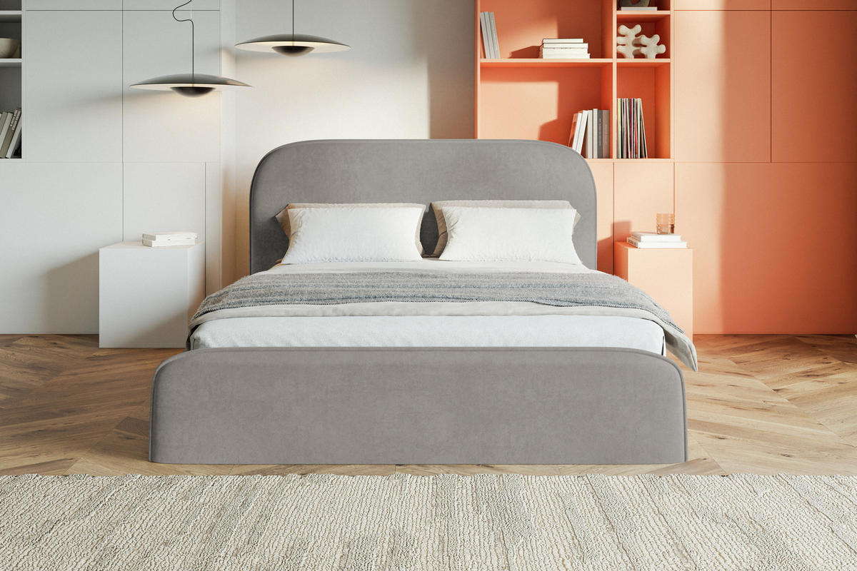 BETT 180x200 cm Wendra Slim mit Lattenrost, Bettkasten, Samt, Hellgrau - Hellgrau, Holz/Textil (180/200cm) - Emporius