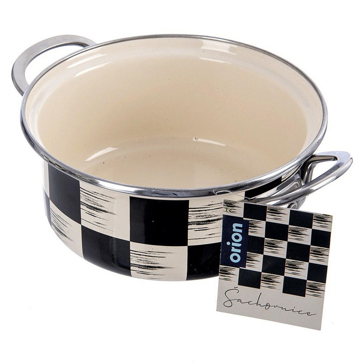 EMAILLIERTOPF Schachbrett mit Karomuster beige - Beige, Metall (18cm) - Orion 