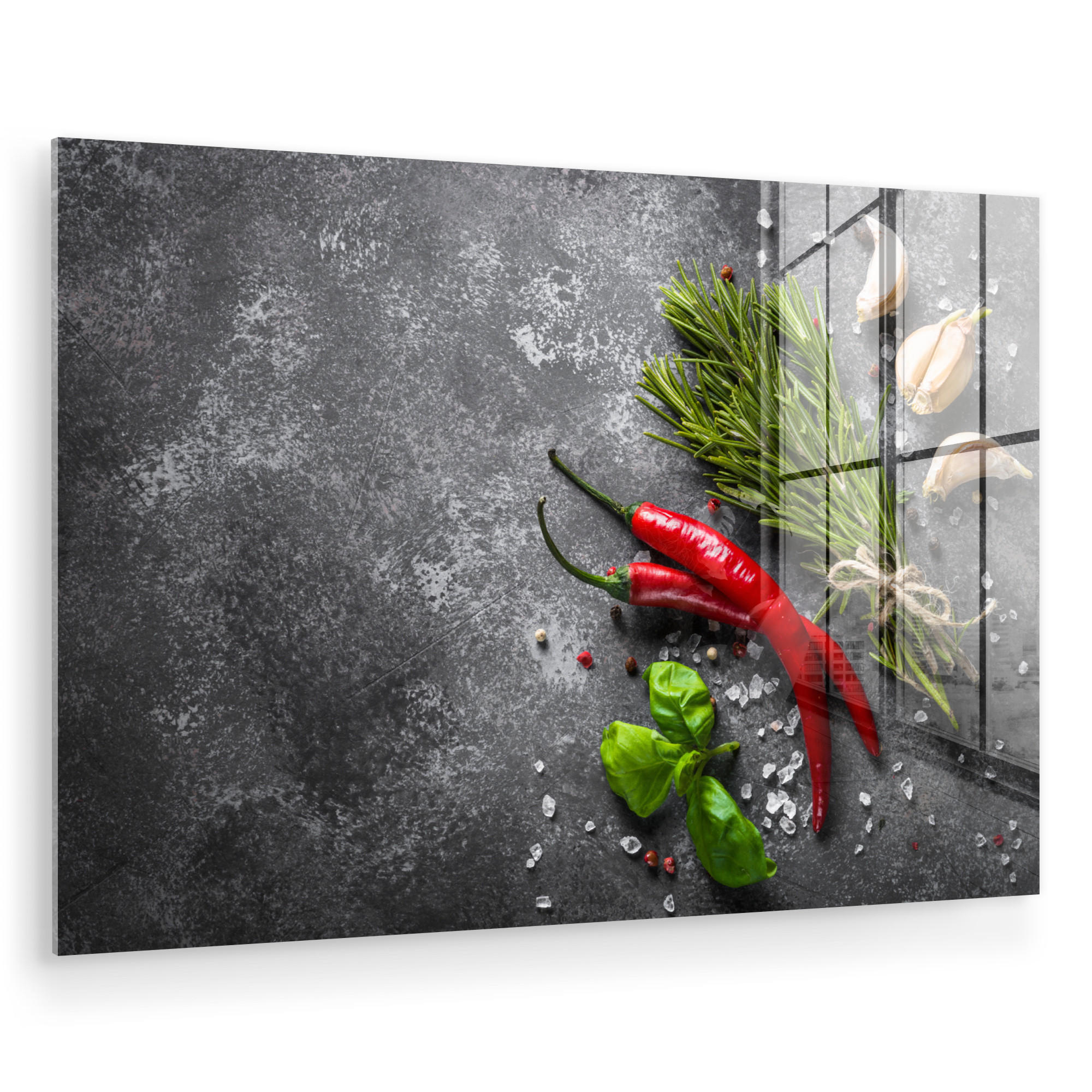 ACRYLGLASBILD Pfeffer - Kräuter - Gewürze - Beton 120x80 cm - Dunkelgrau, Glas (120/80cm) - MuchoWow