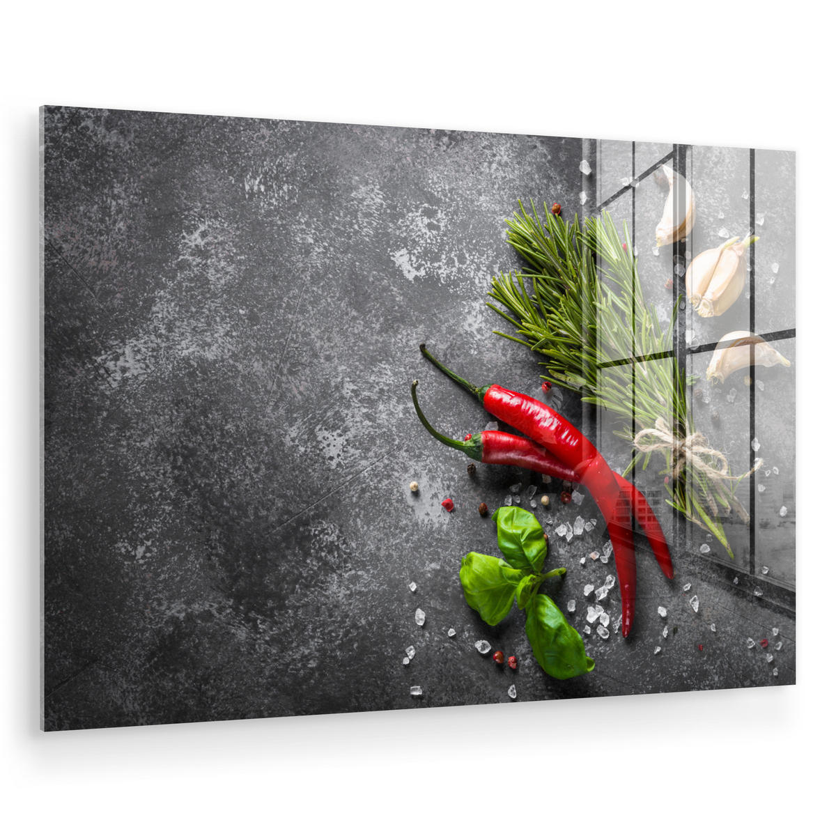 ACRYLGLASBILD Pfeffer - Kräuter - Gewürze - Beton 120x80 cm - Dunkelgrau, Glas (120/80cm) - MuchoWow