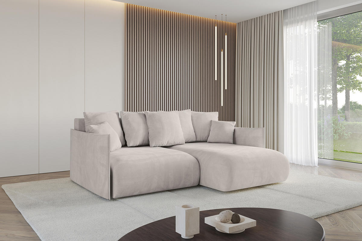 ECKSOFA Ottomane rechts ONESK-L 216x177x72 Hellbraun Velours - Hellbraun, Holzwerkstoff/Kunststoff (177/216cm) - ALTDECOR