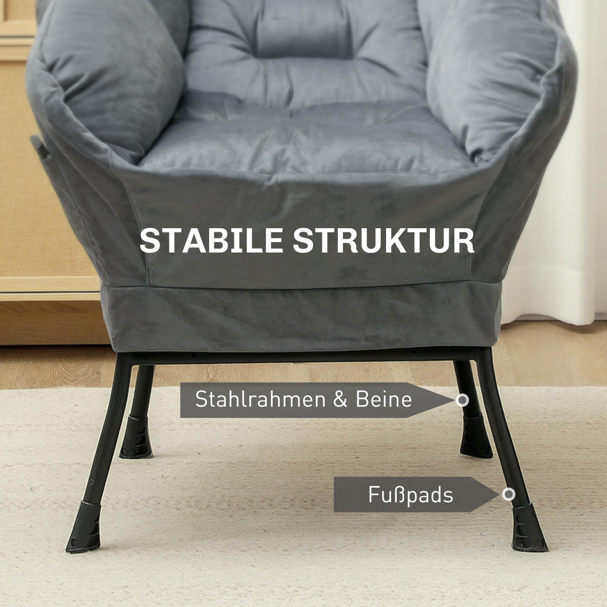 SESSEL mit Seitentasche, Grau - Grau, Textil (80/100/78cm) - HOMCOM