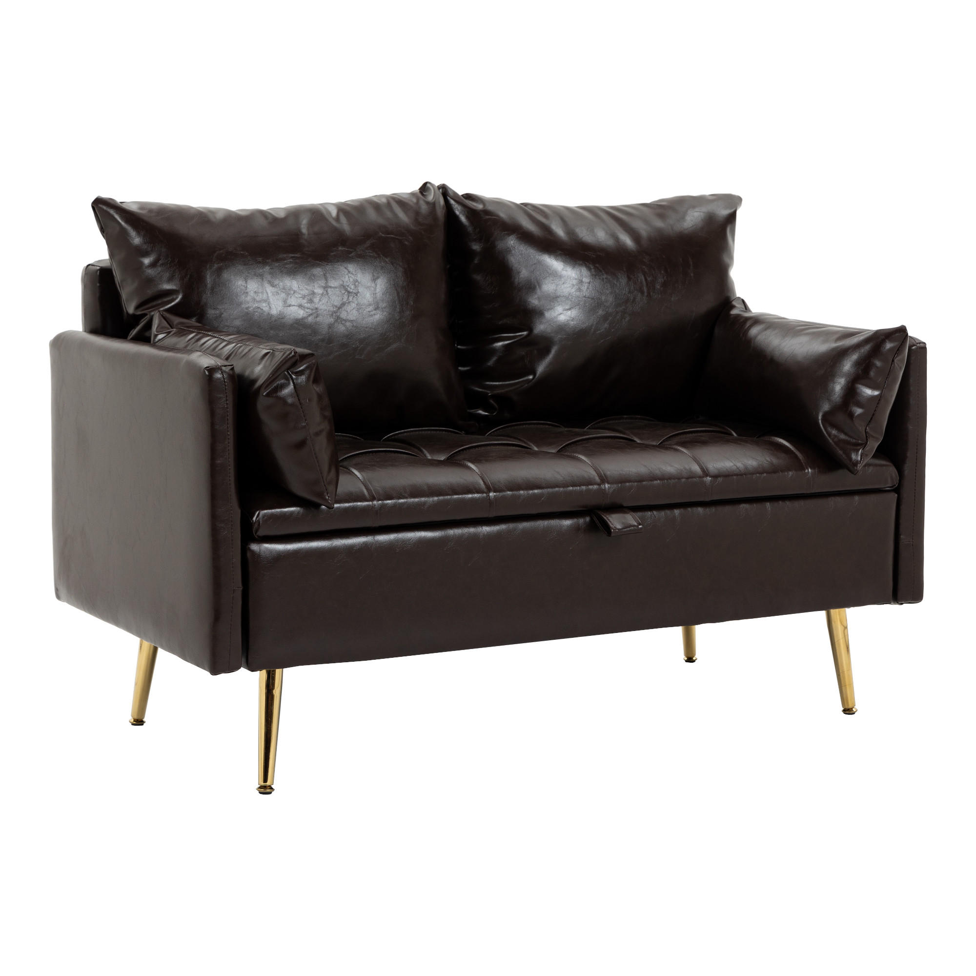 SOFA Sysmä - Dunkelbraun/Goldfarben, Holz/Metall (122/72/65cm) - [en.casa]