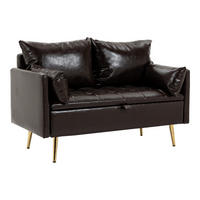 SOFA Sysmä - Dunkelbraun/Goldfarben, Holz/Metall (122/72/65cm) - [en.casa]