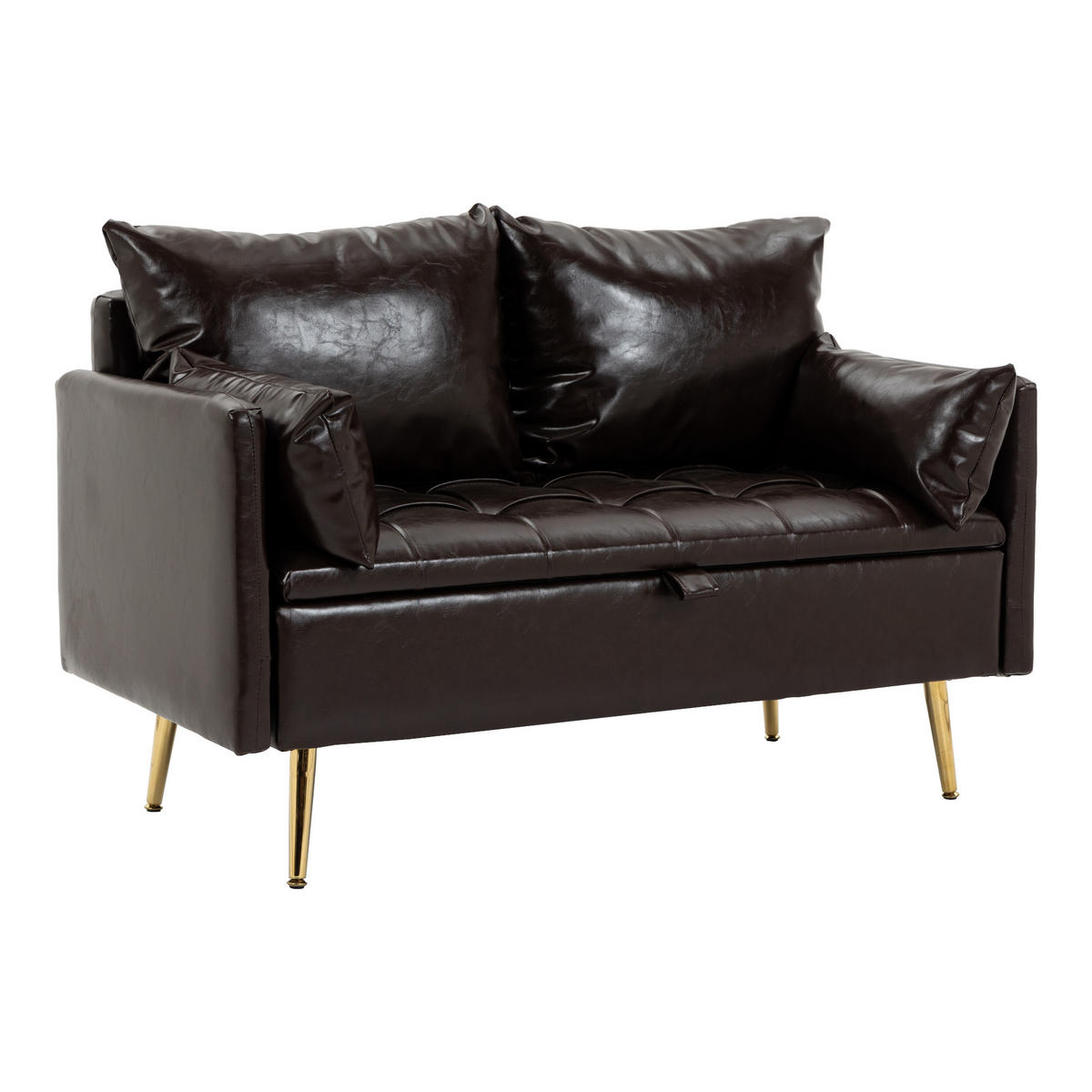 SOFA Sysmä - Dunkelbraun/Goldfarben, Holz/Metall (122/72/65cm) - [en.casa]