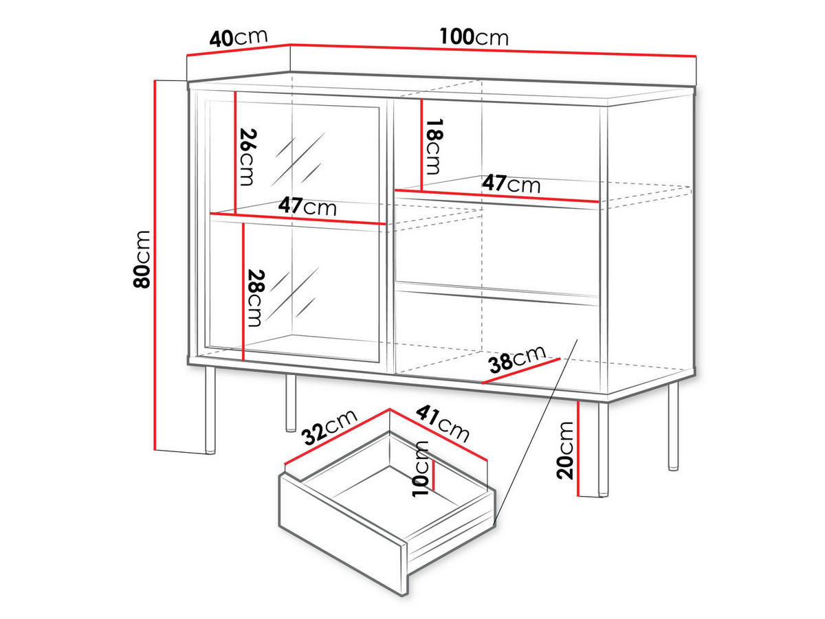 KOMMODE Domi 100 1D2S - Eichefarben/Schwarz, Holzwerkstoff/Metall (100/80/40cm) - MIRJAN24
