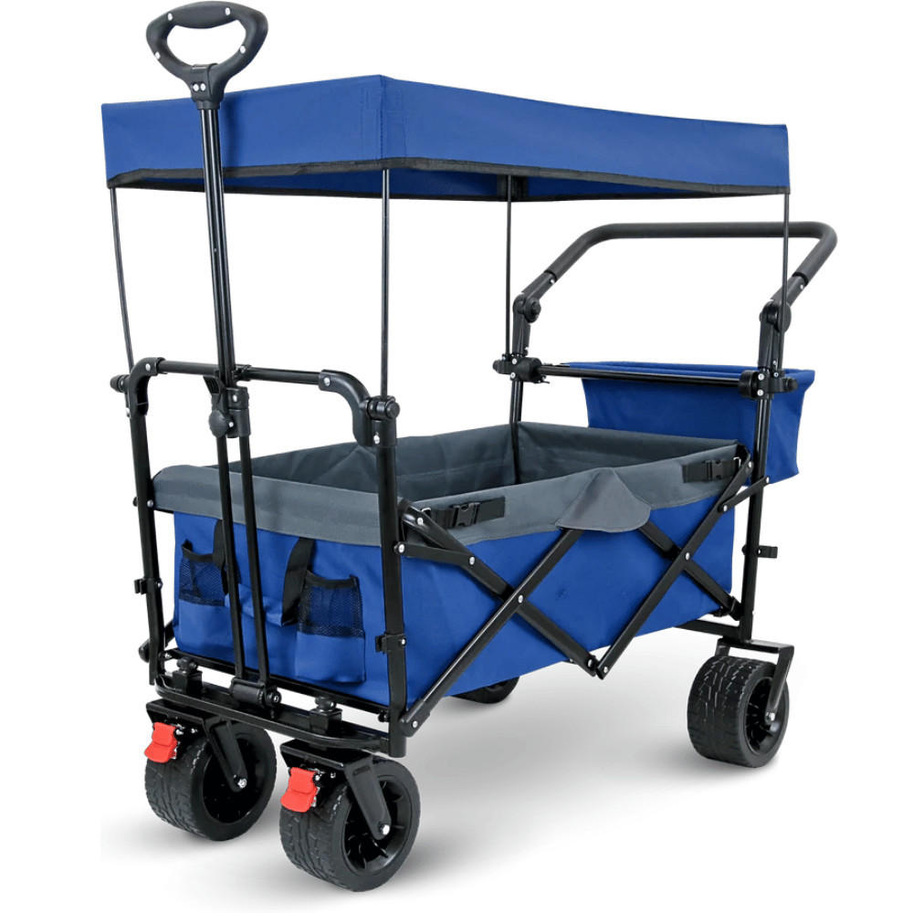 BOLLERWAGEN faltbar mit Dach KILI Extra Breite Reifen Blau - Blau, Metall (126/109/66cm) - DELUKE
