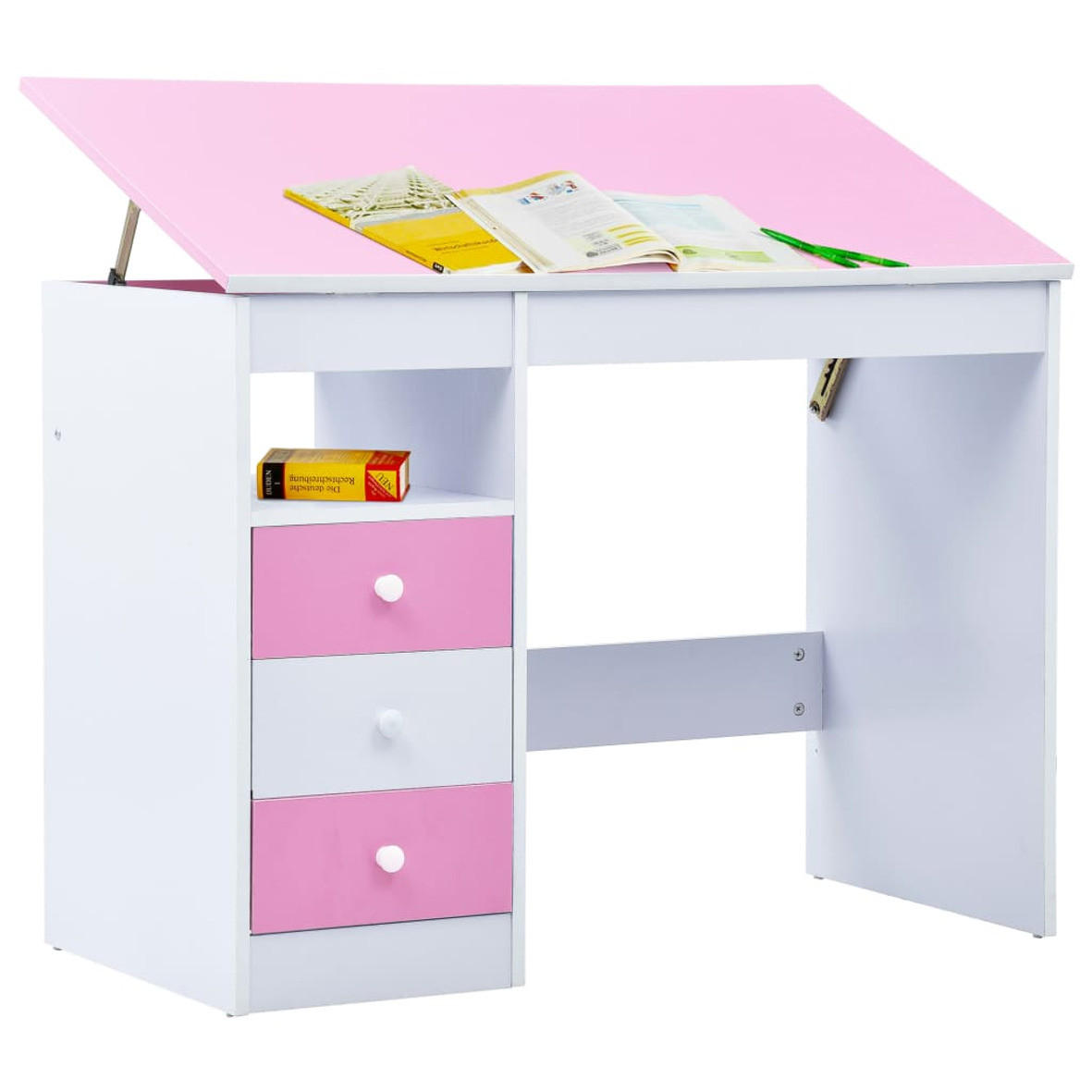 KINDERSCHREIBTISCH KIPPBAR ROSA UND WEISS - Pink/Weiß, Holz (100/87/55cm) - vidaXL