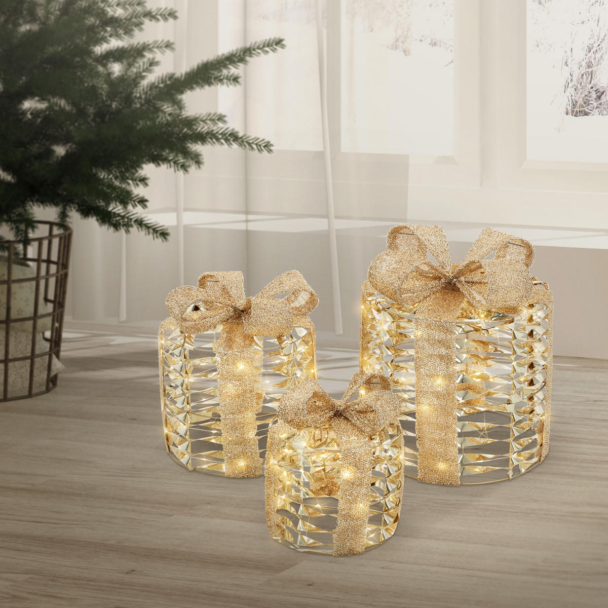 LED-LICHTDEKORATION 3er-Set - Goldfarben, Metall (25/30/25cm) - Home Styling Collection