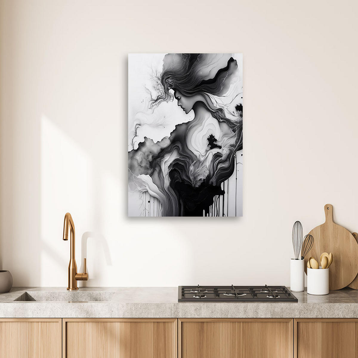 LEINWANDBILD Frau abstrakt schwarz und weiß 40x60cm - Schwarz, Textil (40/60cm) - Feeby