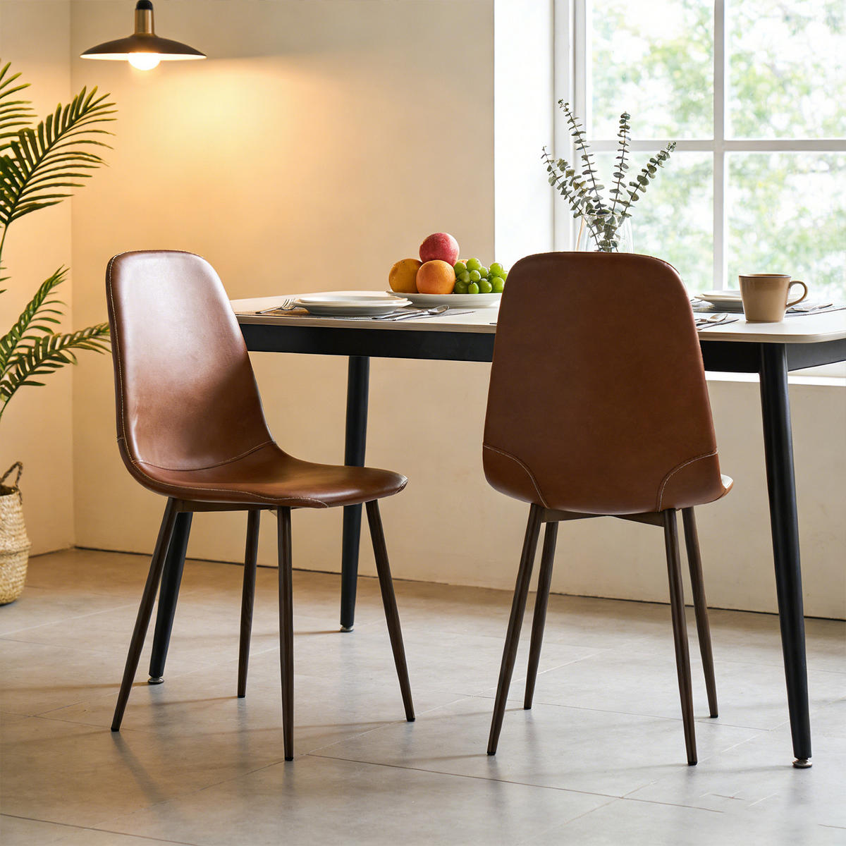 ESSZIMMERSTÜHLE 2er-Set, gepolstert, Kunstlederbezug, Braun - Braun, Metall (43/88/53cm) - Meubles Cosy