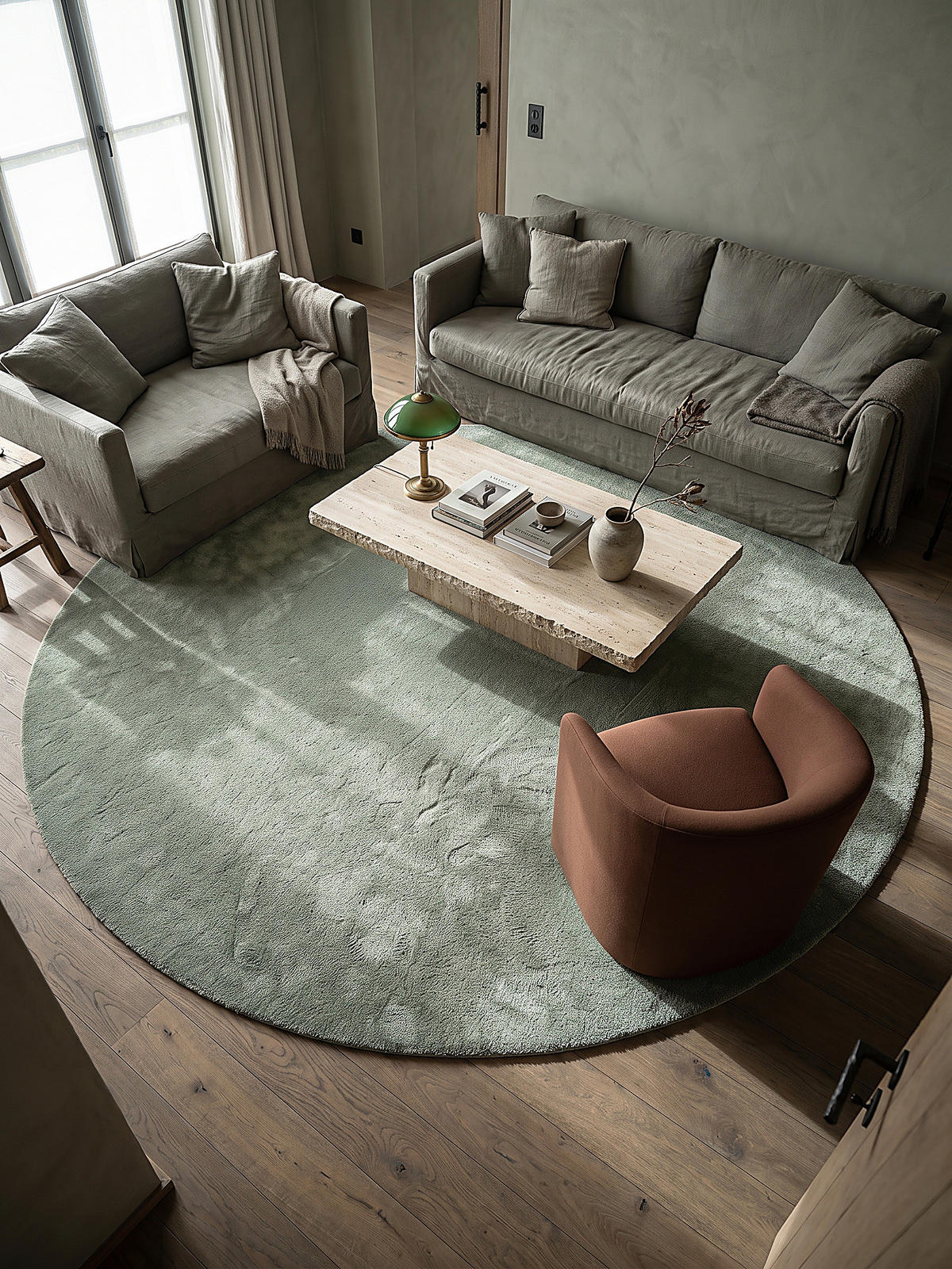 TEPPICH Hochflor ALDAN Antirutsch Uni Polyester Grün 120 x 120 cm - Grün, Textil (120/120cm) - KADIMA DESIGN