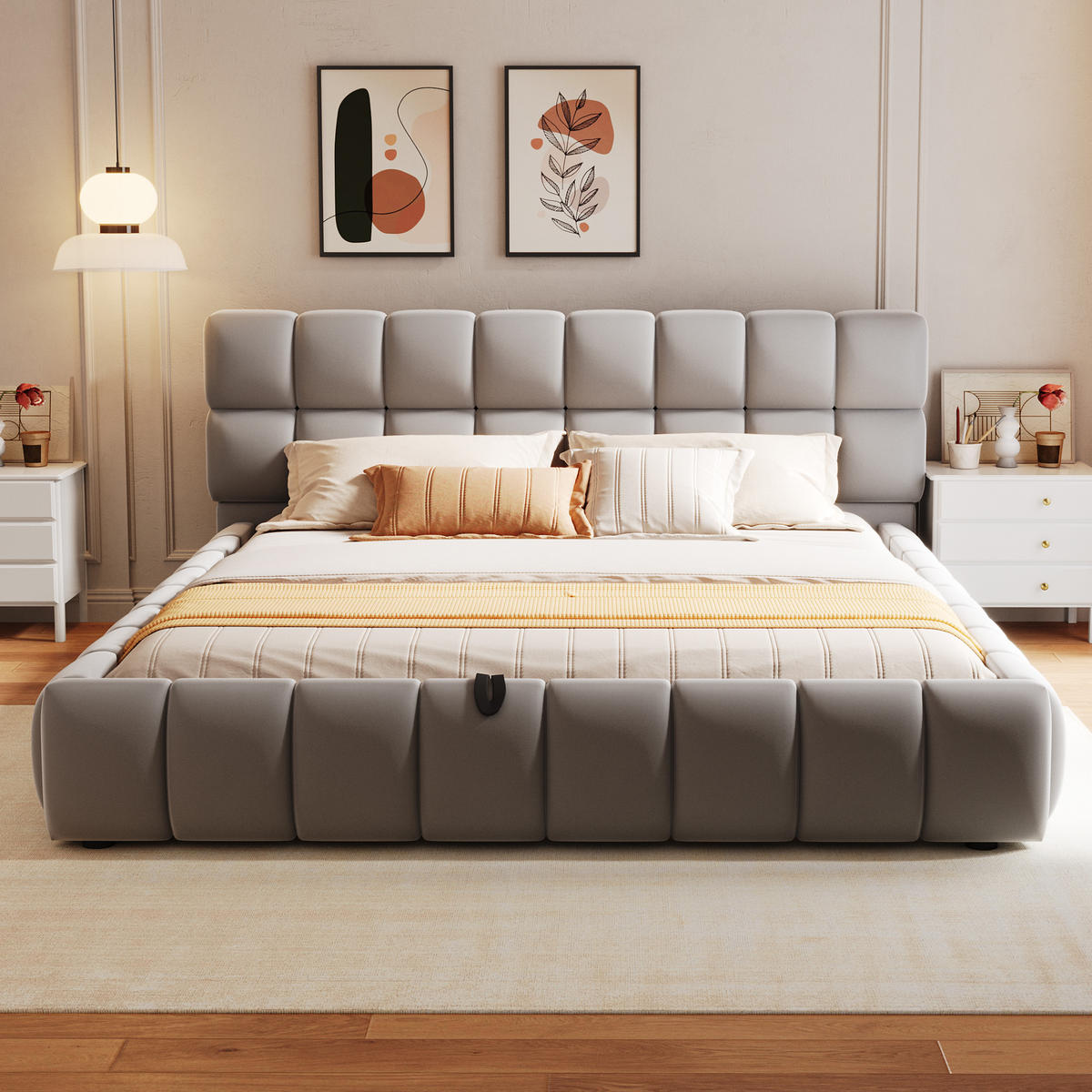 POLSTERBETT 140/200 cm in Grau Samt mit Bettkasten - Grau, Holzwerkstoff/Textil (140/200cm) - WISHDOR