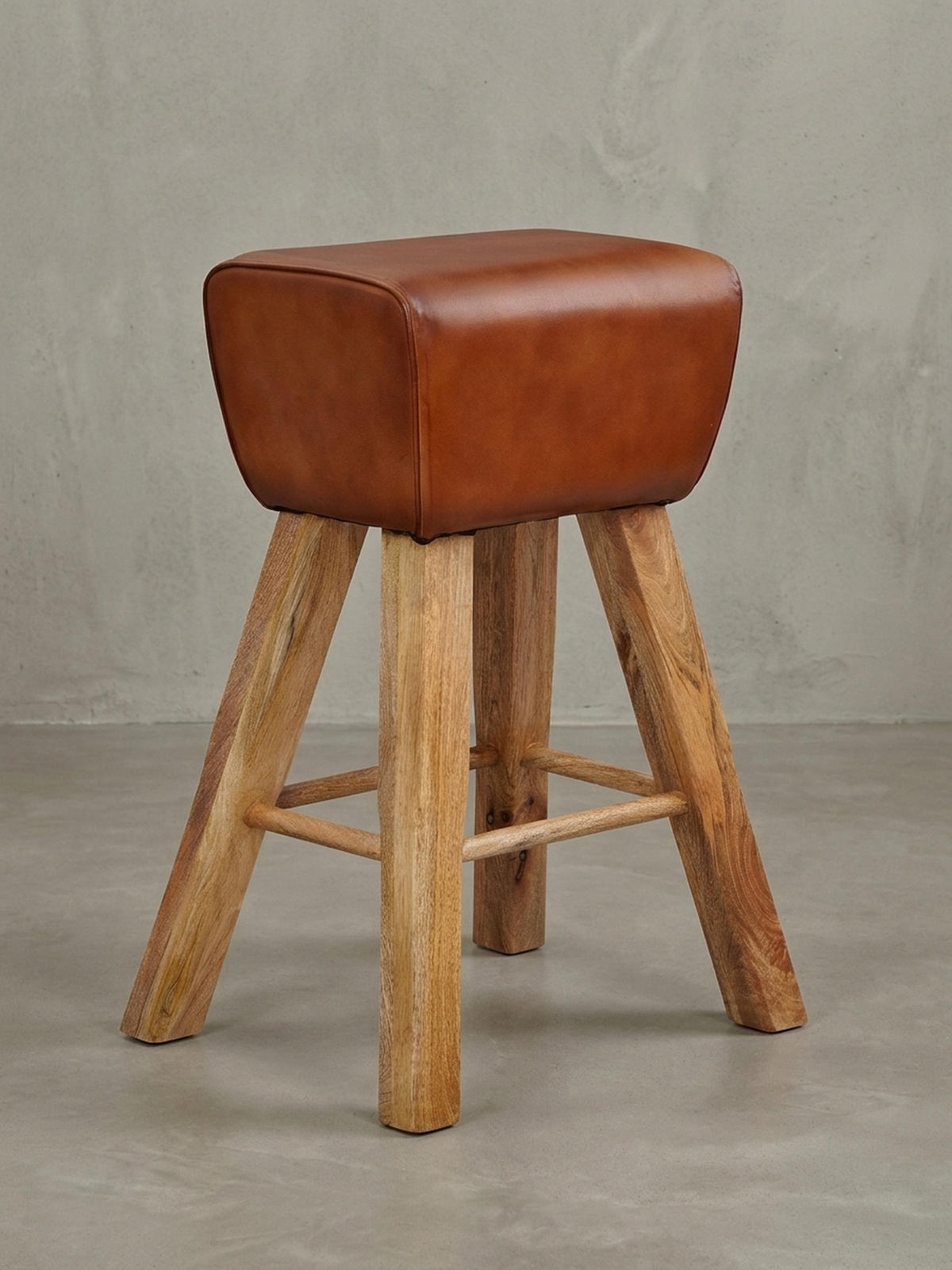 BARHOCKER – Ziegenleder und Mango Massivholz, Turnbock-Design, 43x75x43 cm, Dunkelbraun - Braun, Mangoholz/Leder (43/75/43cm) - KADIMA DESIGN