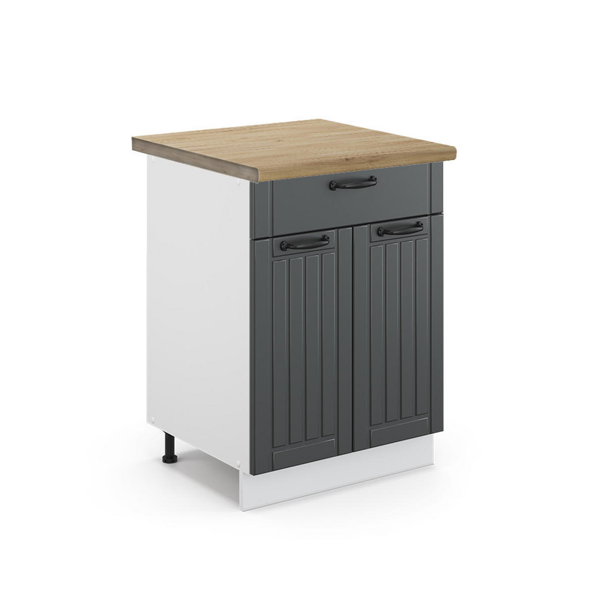 KÜCHENUNTERSCHRANK Fame-Line Anthrazit Landhaus 60 cm mit Schublade AP Eiche - Anthrazit/Weiß, Holzwerkstoff (60/82/60cm) - Vicco
