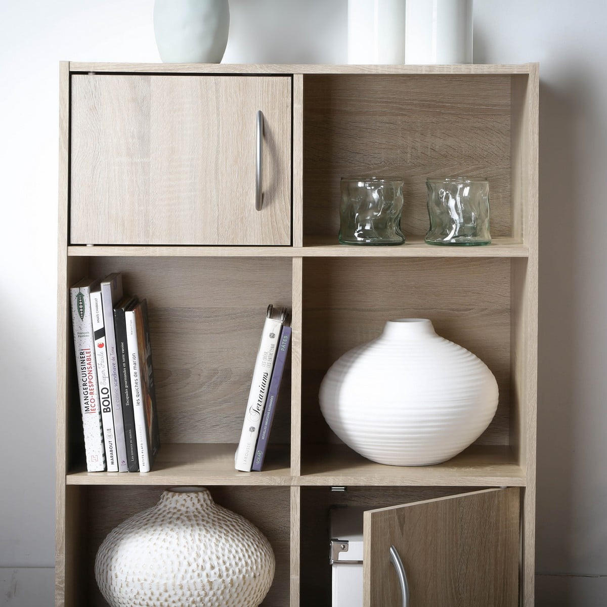 AUFBEWAHRUNGSREGAL 6 Fächer mit 2 Türen - L61,5 cm - Eschefarben, Holzwerkstoff (29.5/80/32.6cm) - Calicosy