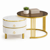 COUCHTISCH-SET aus MDF und Glas 70x70x45 cm Weiß mit 2 Schubladen - Weiß, Holzwerkstoff (70/70/45cm) - IVMEU
