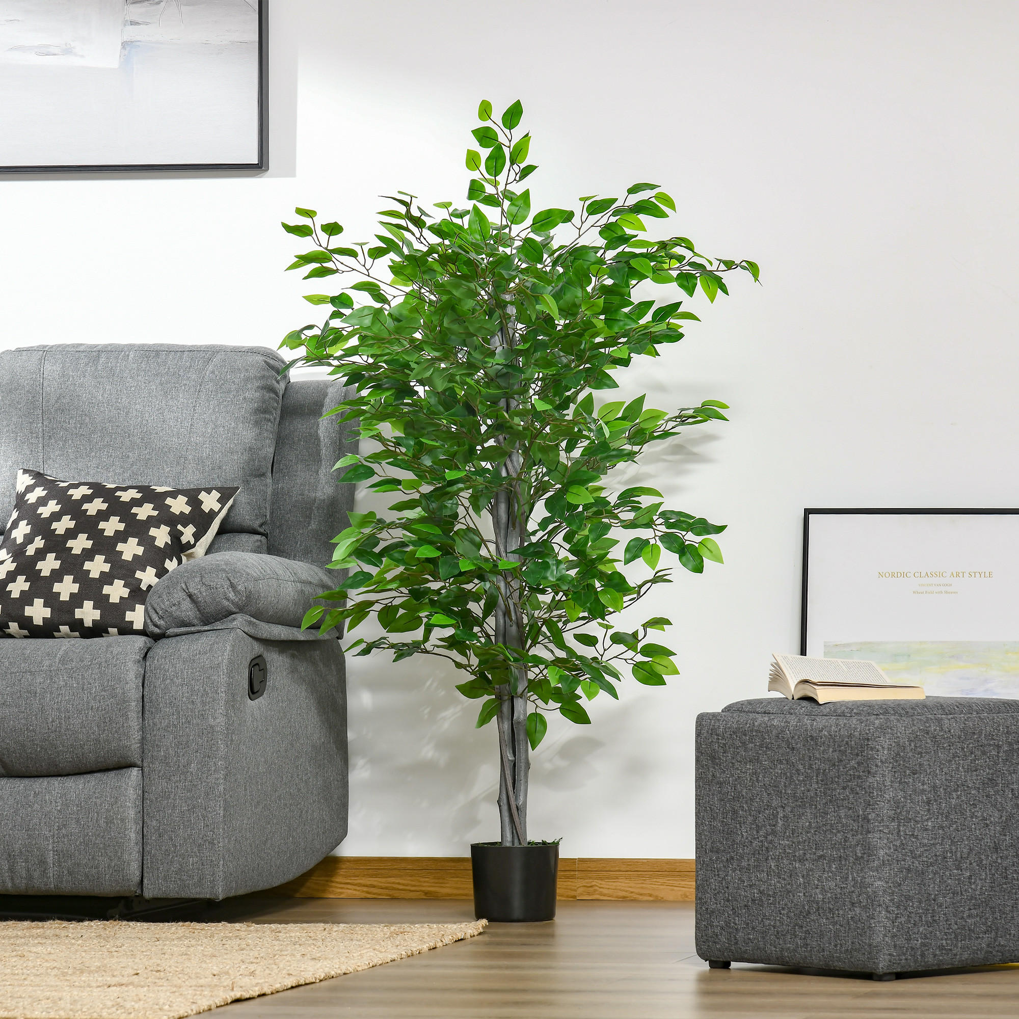 KÜNSTLICHER Ficusbaum groß 135 cm Kunstpflanze, Künstliche Pflanzen im Topf - Grün, Kunststoff (135cm) - HOMCOM